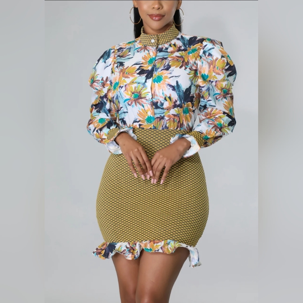 Athina Spring Floral Mesh Contrast Ruffle Mini Dress Size Small - Picture 6 of 16